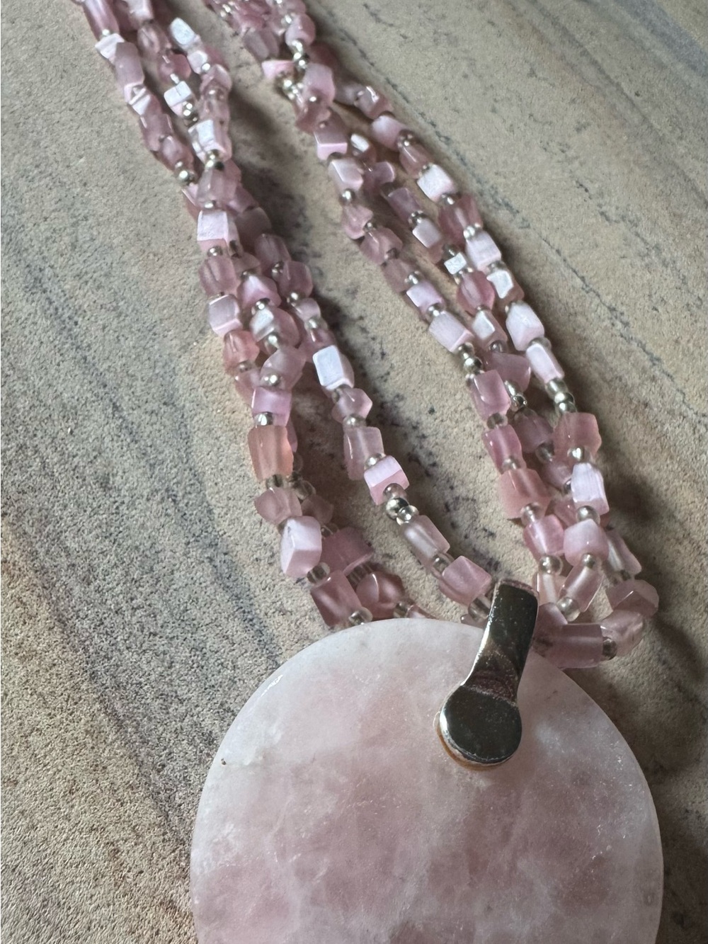 Premier Designs Pink Beaded Multi-Strand Necklace with Rose-Toned Pendant
